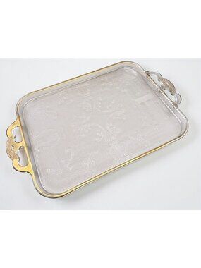Jeannette Harp Glass Tray Gold Gilded Handles Vintage Serving Platter 15x10
